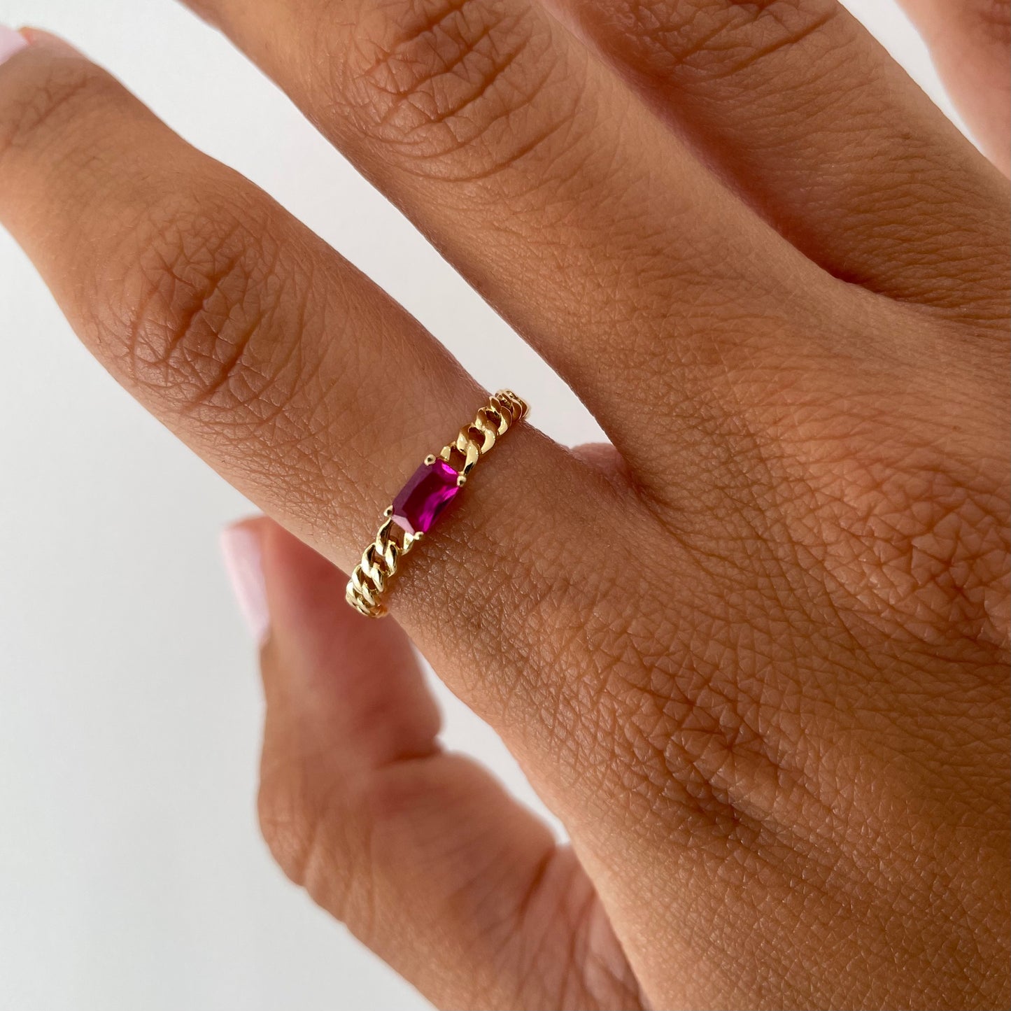 "Nina" Curb chain Link Diamond Ring - Pink - - Jewelry - Goldie Paris Jewelry - Ring stackable statement