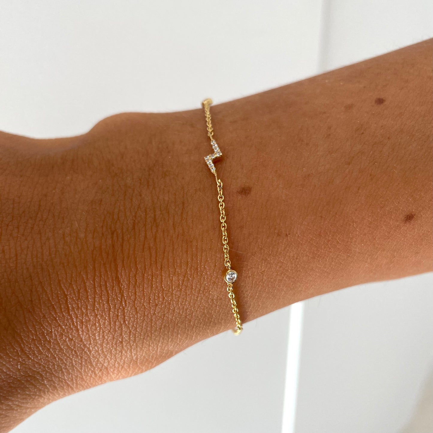 Lightning Bolt and Bezel Diamonds Bracelet - - Jewelry - Goldie Paris Jewelry - Bezel Bracelet