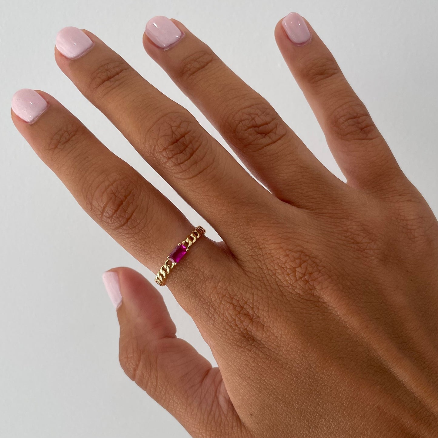 "Nina" Curb chain Link Diamond Ring - Pink - - Jewelry - Goldie Paris Jewelry - Ring stackable statement