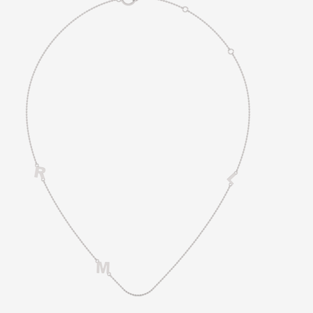 3 Initials Letter Solid Gold Necklace - 14k White Gold - Jewelry - Goldie Paris Jewelry - Moms Necklace