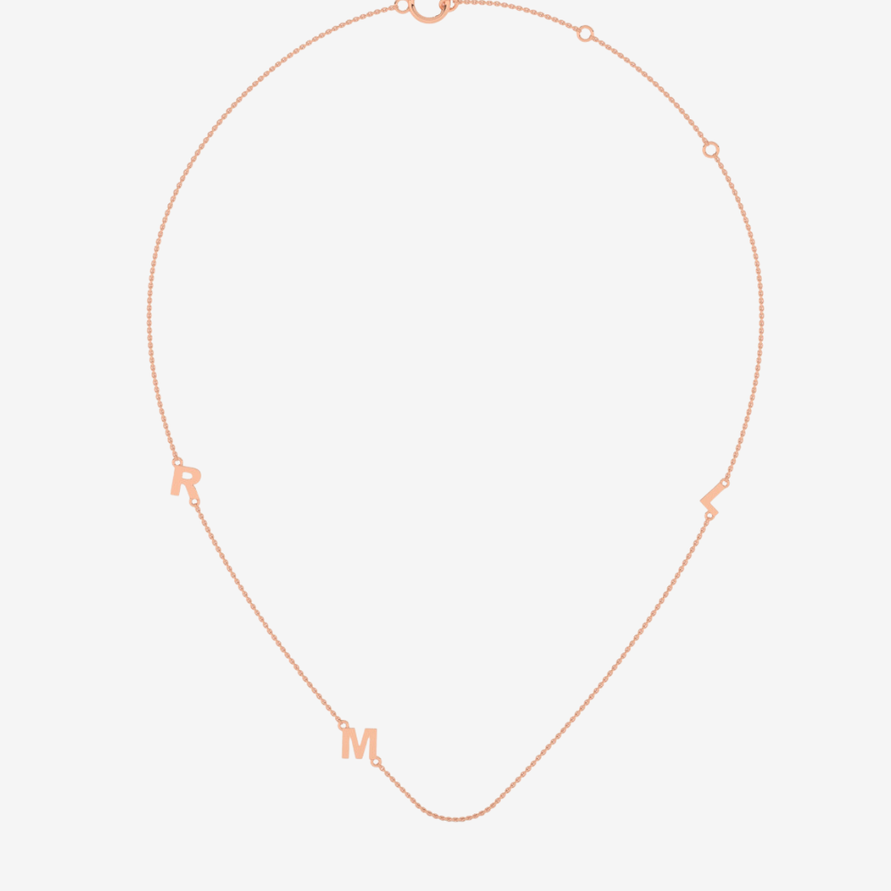 3 Initials Letter Solid Gold Necklace - 14k Rose Gold - Jewelry - Goldie Paris Jewelry - Moms Necklace