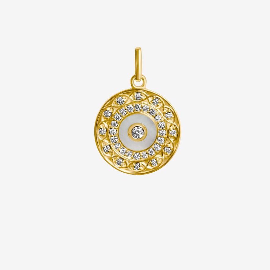 Sonia Diamonds and Mother of Pearl Disc Pendant