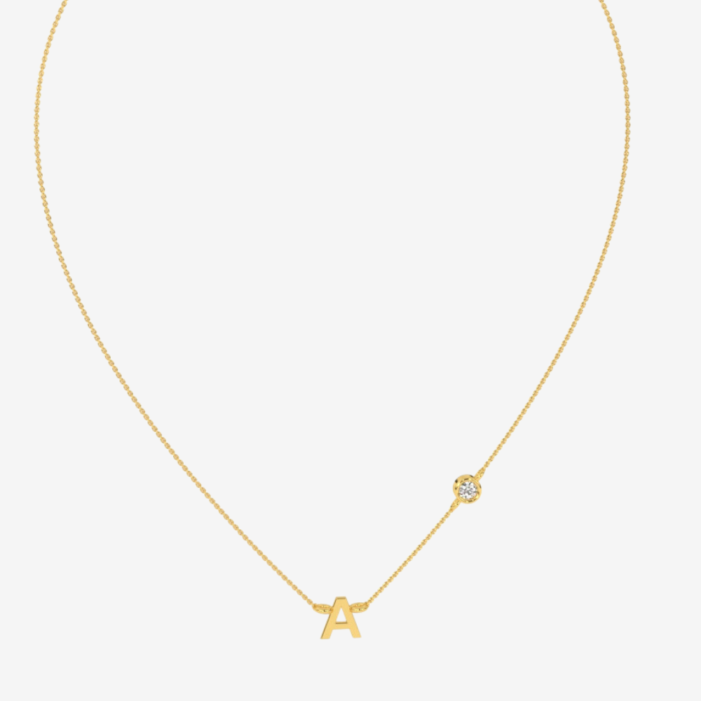 Initial Diamonds Letter and Single Diamond Necklace - - Jewelry - Goldie Paris Jewelry - Moms Necklace