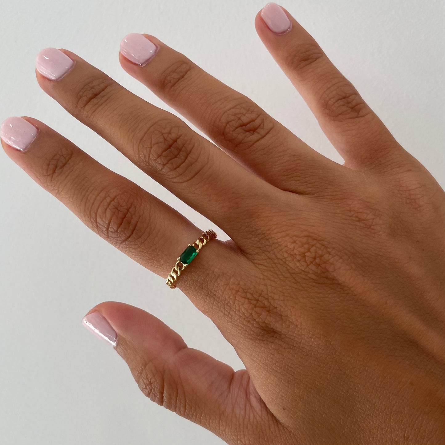 "Nina" Curb chain Link Diamond Ring - Green - - Jewelry - Goldie Paris Jewelry - Ring