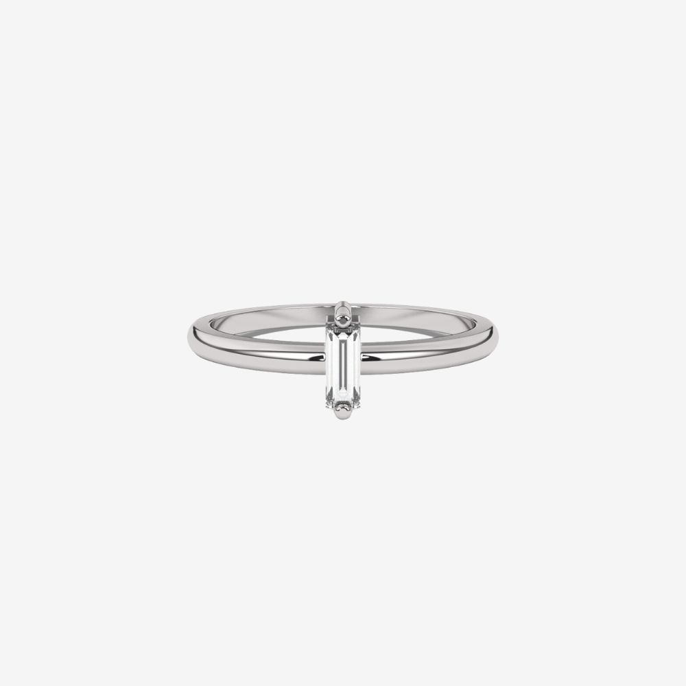 "Nat" Single Baguette Diamond Ring - 14k White Gold - Jewelry - Goldie Paris Jewelry - Baguette Ring