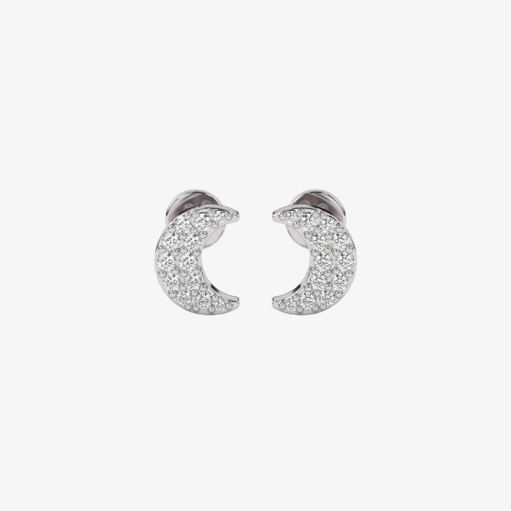 Moon crescent Studs Earrings - Pair 14k White Gold - Jewelry - Goldie Paris Jewelry - Earring
