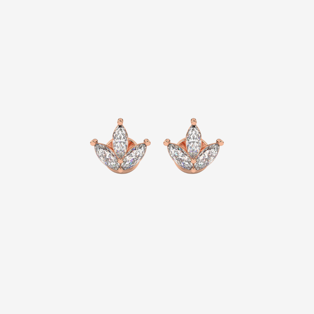 Lotus diamonds Studs Earrings - 14k Rose Gold - Jewelry - Goldie Paris Jewelry - Earring