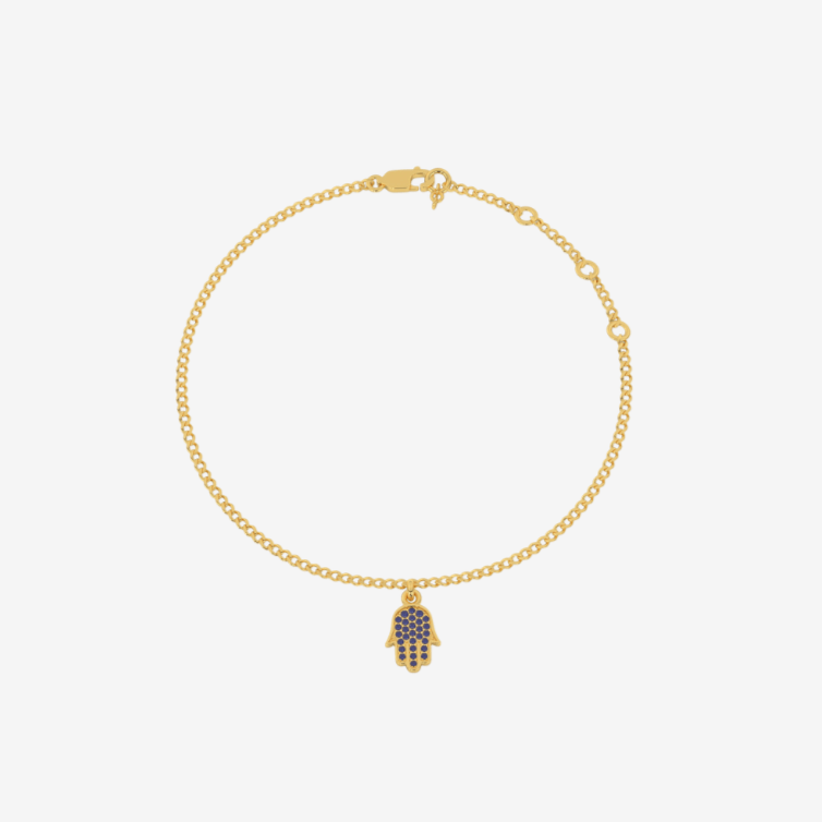 18 - carat Curb Chain Hamsa Sapphire Bracelet - Goldie Paris Jewellery