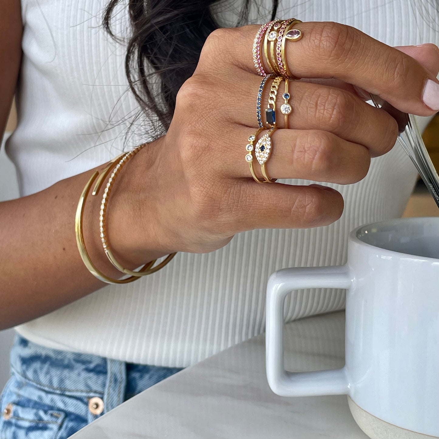 "Eliza" Stackable Pavé Diamond Eternity Band- Blue - - Jewelry - Goldie Paris Jewelry - Ring