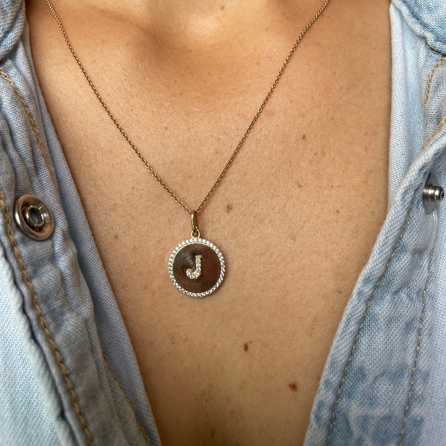 Diamond Letter Medallion Pendant/ Necklace - - Jewelry - Goldie Paris Jewelry - Moms Necklace Pavé Pendant
