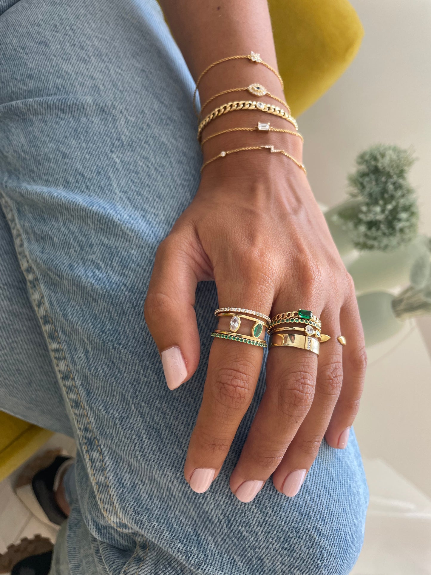 "Nina" Curb chain Link Diamond Ring - Green - - Jewelry - Goldie Paris Jewelry - Ring