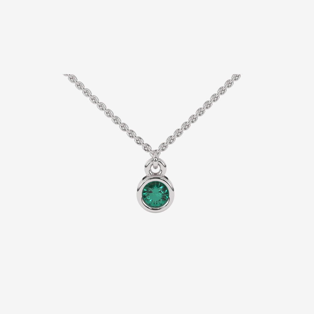 Single Bezel-Set Green Emerald Necklace - 14k White Gold - Jewelry - Goldie Paris Jewelry - Bezel Necklace