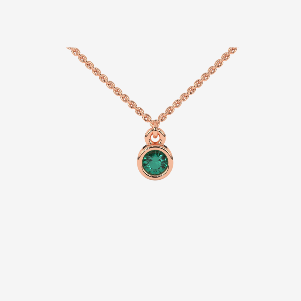 Single Bezel-Set Green Emerald Necklace - 14k Rose Gold - Jewelry - Goldie Paris Jewelry - Bezel Necklace
