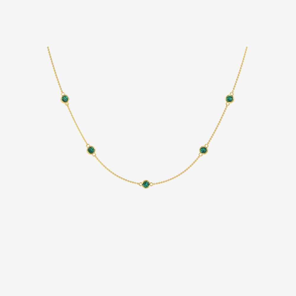Green Diamonds Bezel Station Necklace - 14k Yellow Gold - Jewelry - Goldie Paris Jewelry - Bezel Necklace