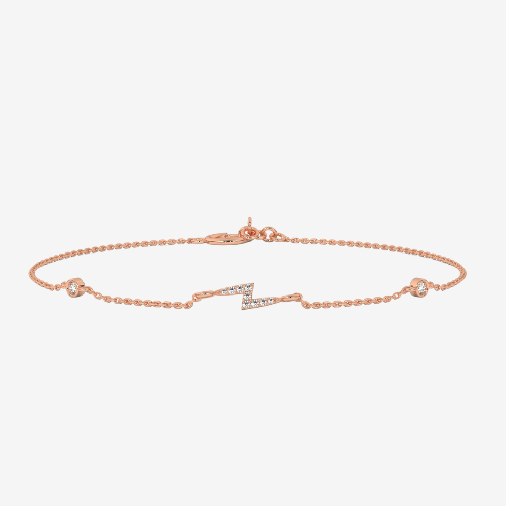 Lightning Bolt and Bezel Diamonds Bracelet - 14k Rose Gold - Jewelry - Goldie Paris Jewelry - Bezel Bracelet