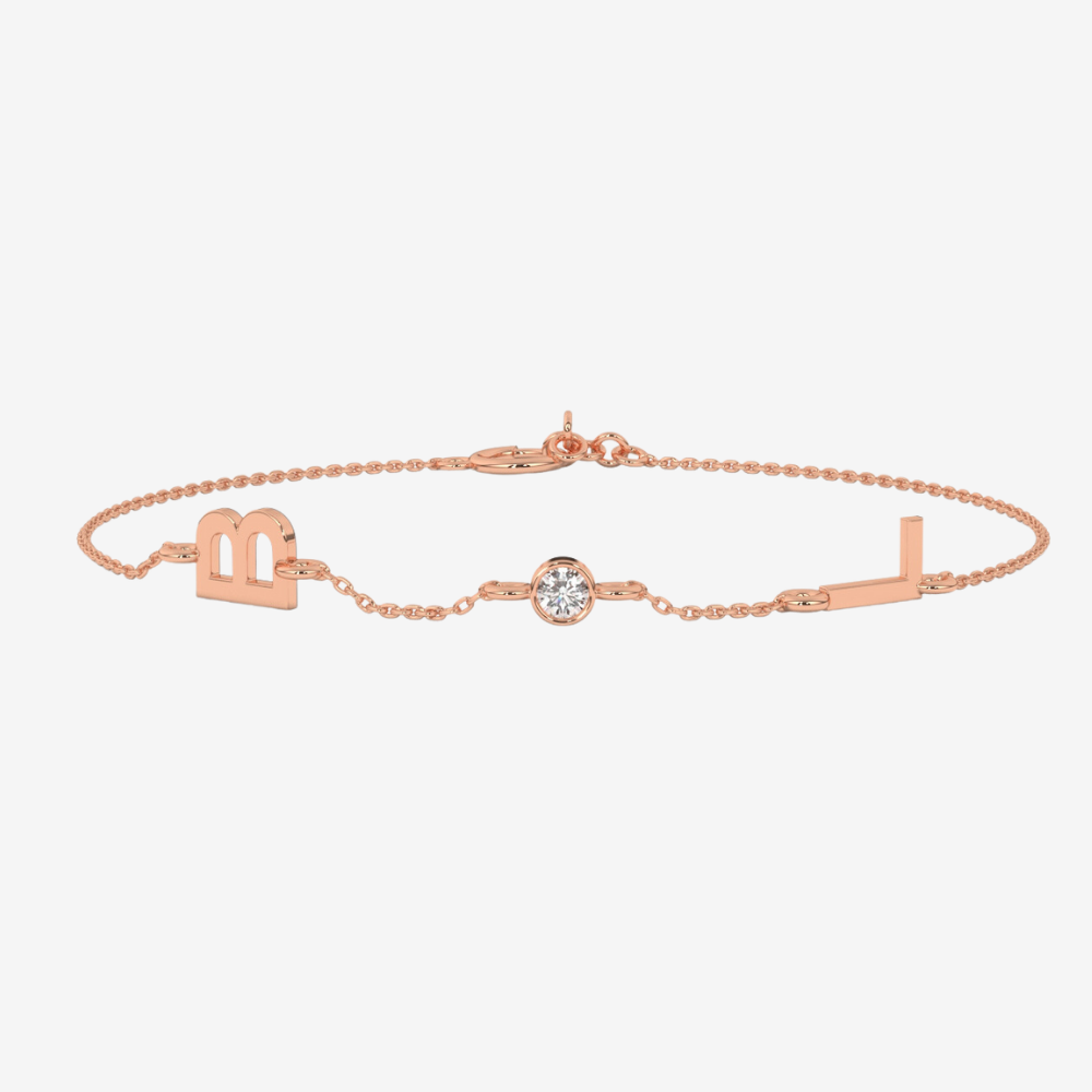 Initials and Diamond Bracelet - 14k Rose Gold - Jewelry - Goldie Paris Jewelry - Bracelet Moms