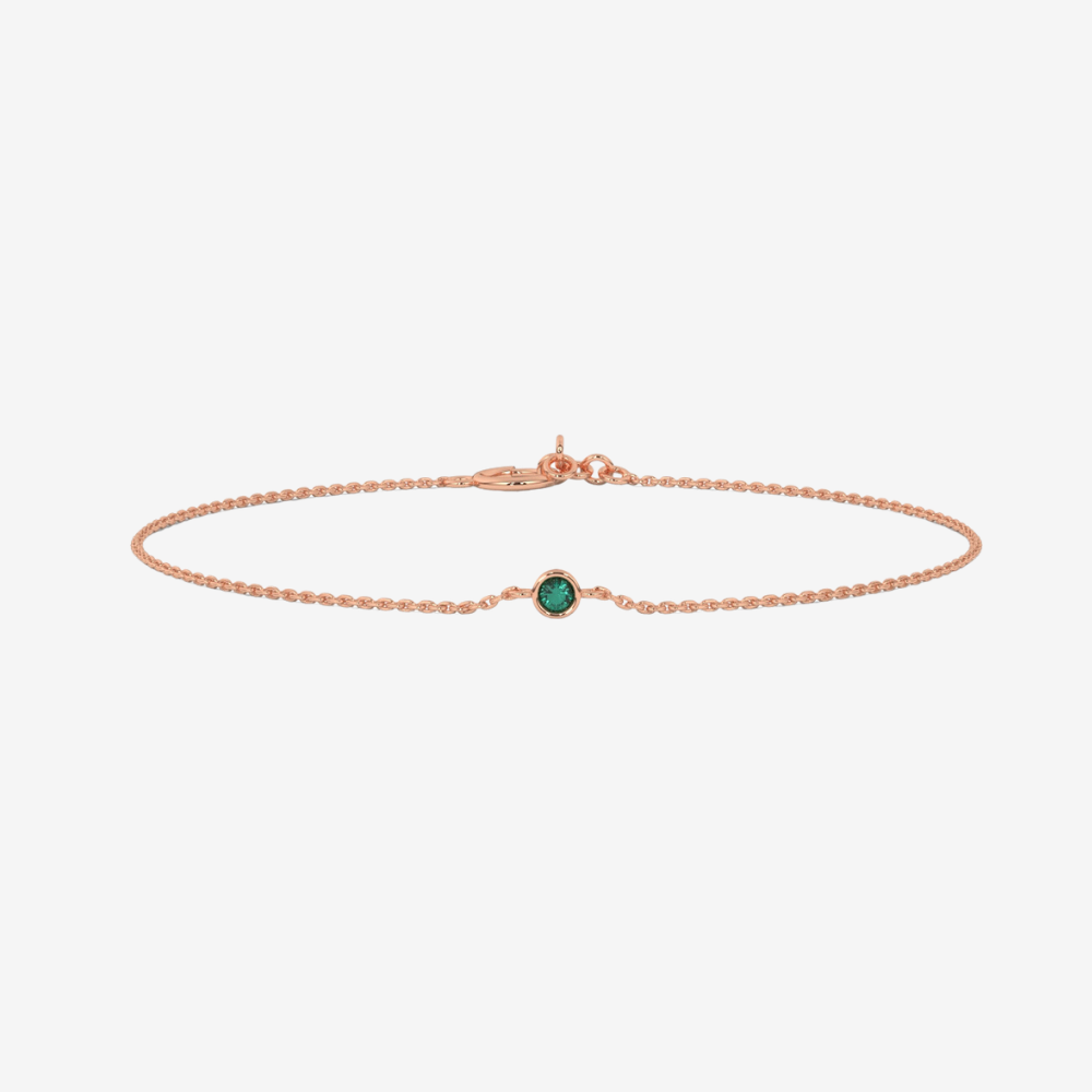 Single Bezel-set Green Emerald Bracelet - 14k Rose Gold - Jewelry - Goldie Paris Jewelry - Bezel Bracelet