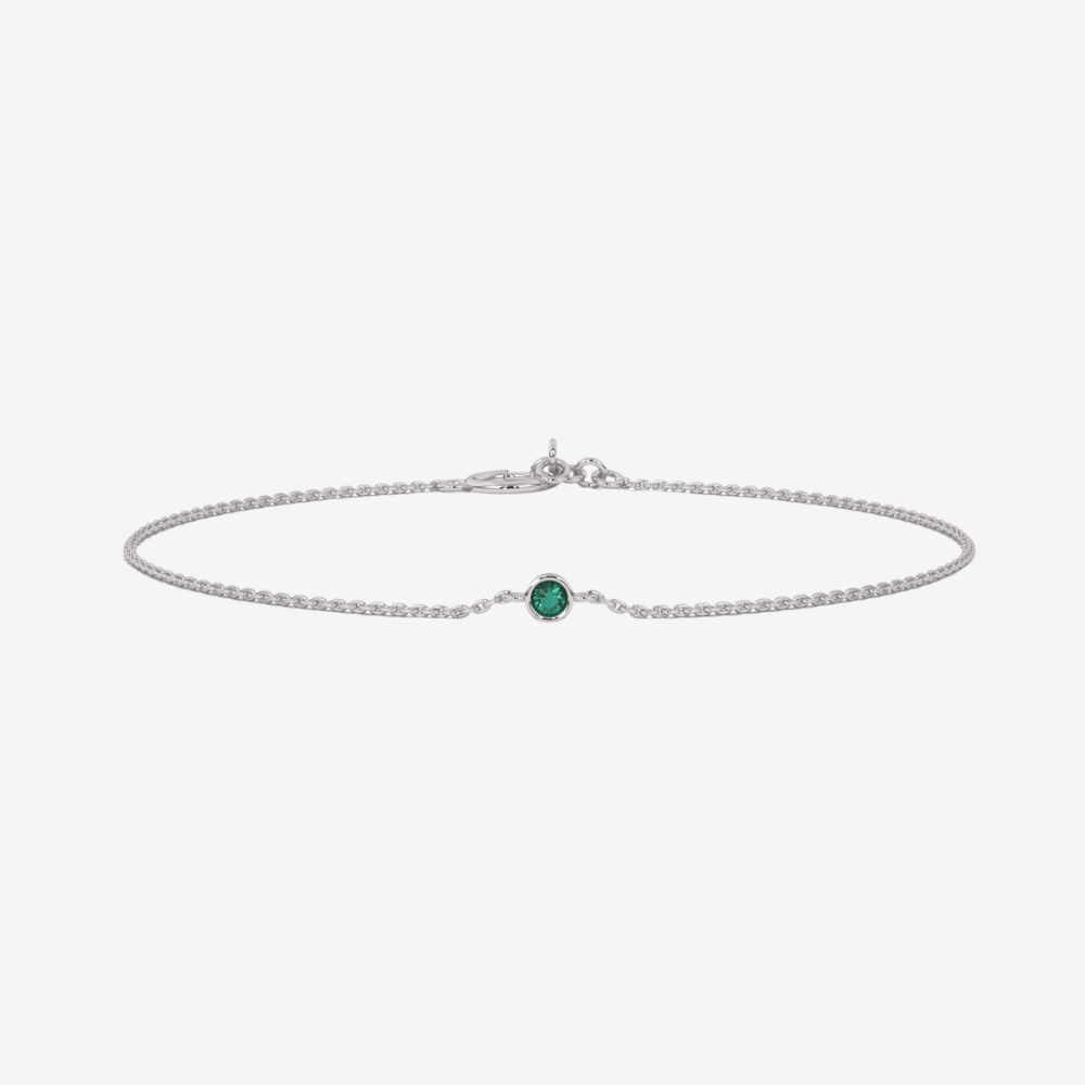 Single Bezel-set Green Emerald Bracelet - 14k White Gold - Jewelry - Goldie Paris Jewelry - Bezel Bracelet