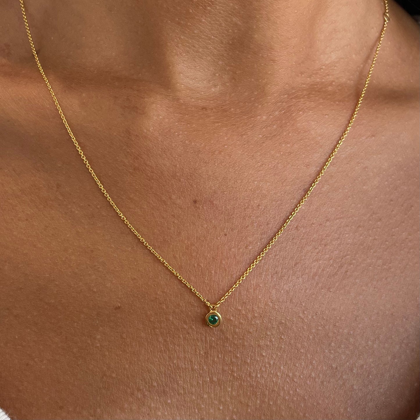 Single Bezel-Set Green Emerald Necklace - - Jewelry - Goldie Paris Jewelry - Bezel Necklace