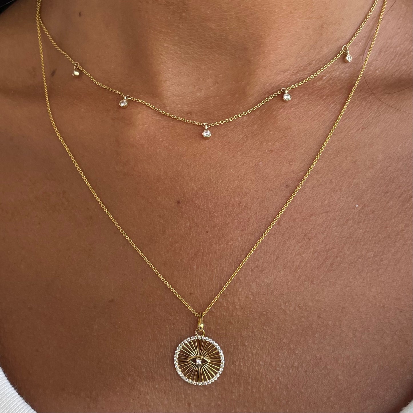 5 Floating Diamonds Necklace - - Jewelry - Goldie Paris Jewelry - Bezel Necklace