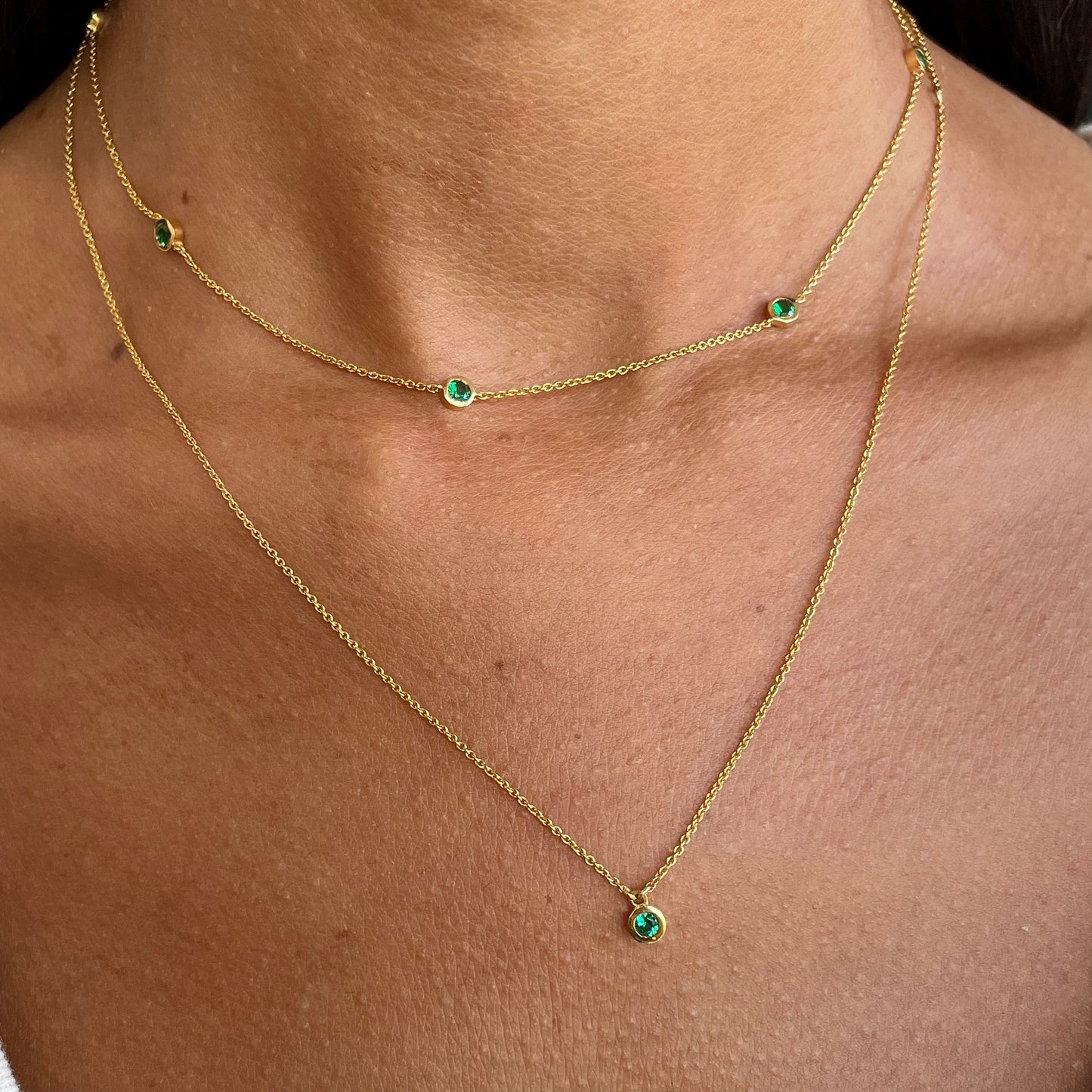 Green Diamonds Bezel Station Necklace - - Jewelry - Goldie Paris Jewelry - Bezel Necklace