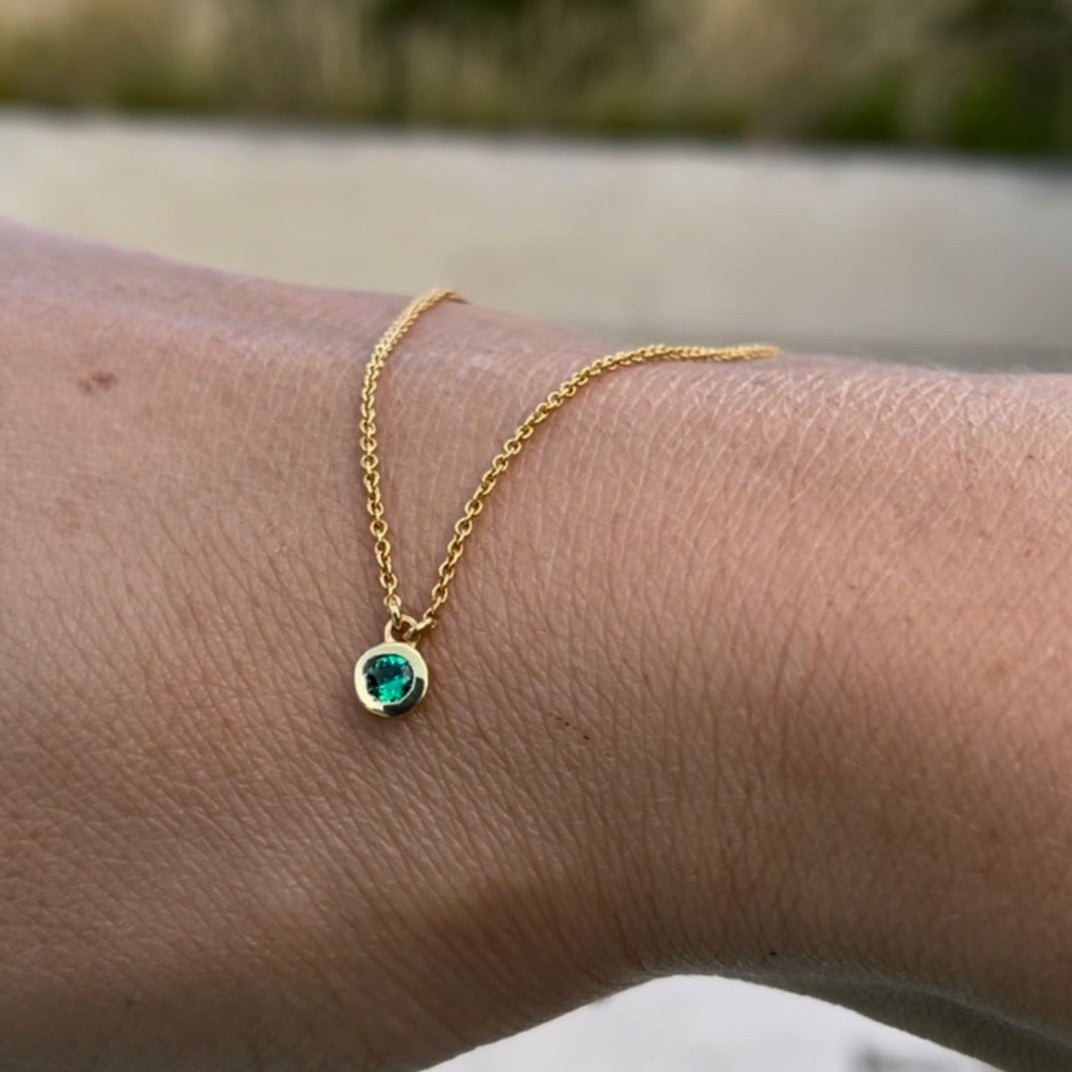 Single Bezel-Set Green Emerald Necklace - - Jewelry - Goldie Paris Jewelry - Bezel Necklace