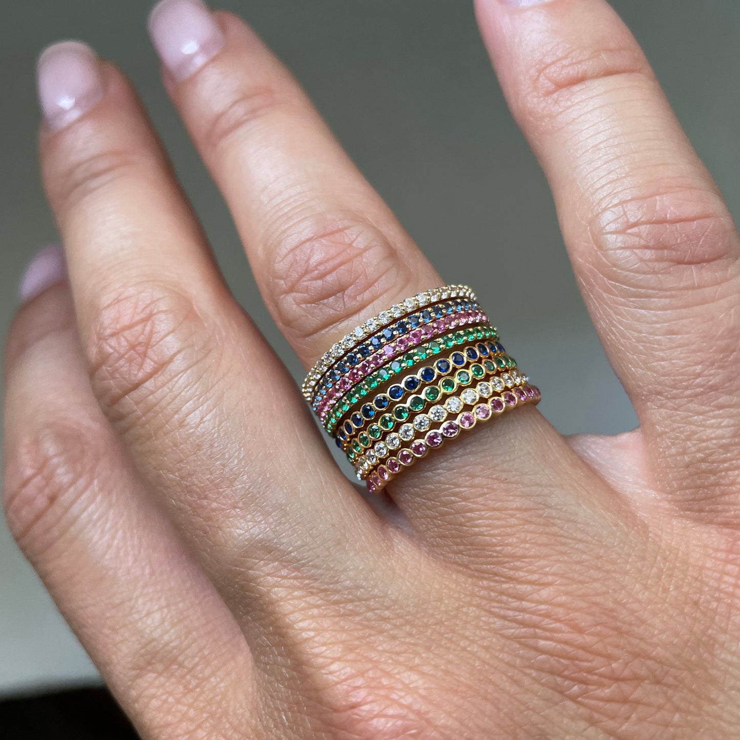 "Ilana" Stackable Bezel Diamond Eternity Band - Blue - - Jewelry - Goldie Paris Jewelry - Bezel Ring
