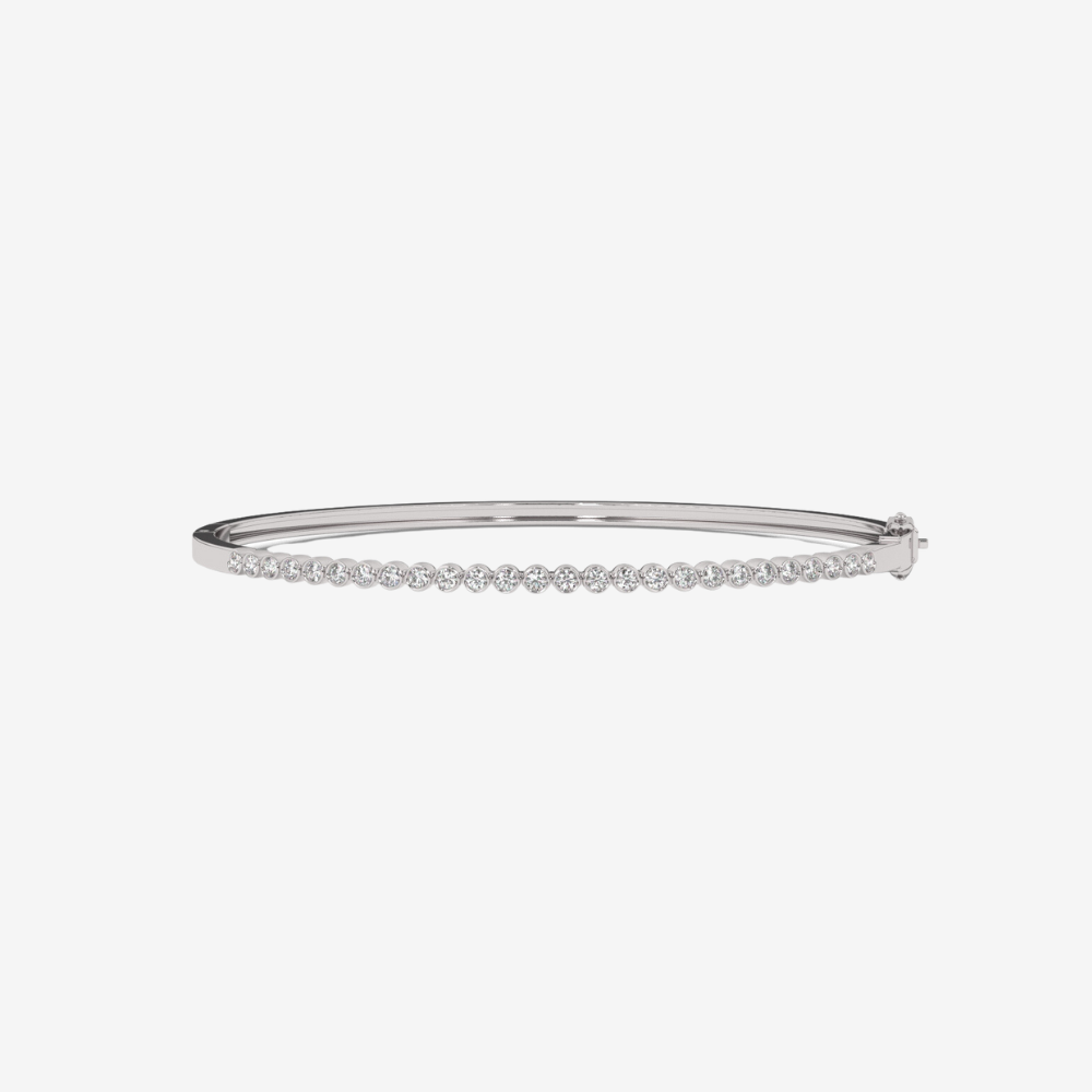 Bezel set Diamonds Bangle - 14k White Gold - Jewelry - Goldie Paris Jewelry - Bezel Bracelet
