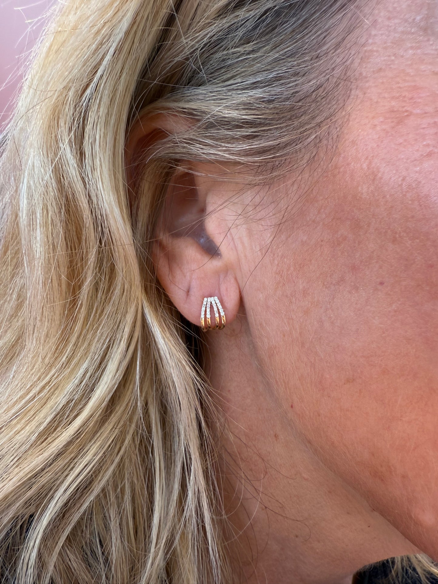 Four-Row Pavé Diamond EarCuffs Huggies Earrings