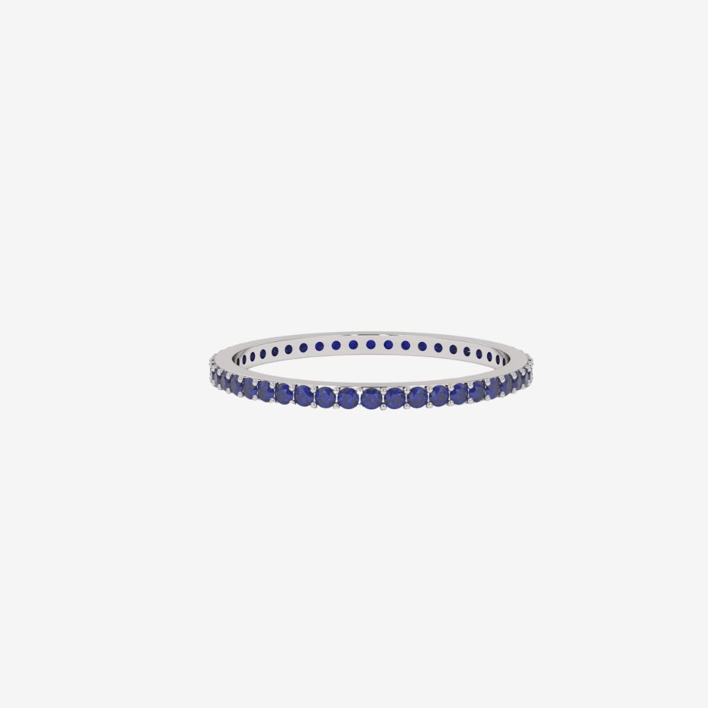 "Eliza" Stackable Pavé Diamond Eternity Band- Blue - 14k White Gold - Jewelry - Goldie Paris Jewelry - Ring