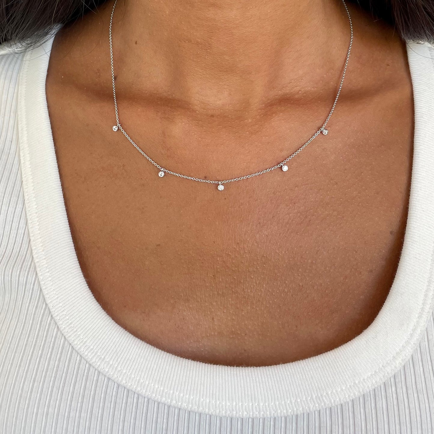 5 Floating Diamonds Necklace - - Jewelry - Goldie Paris Jewelry - Bezel Necklace