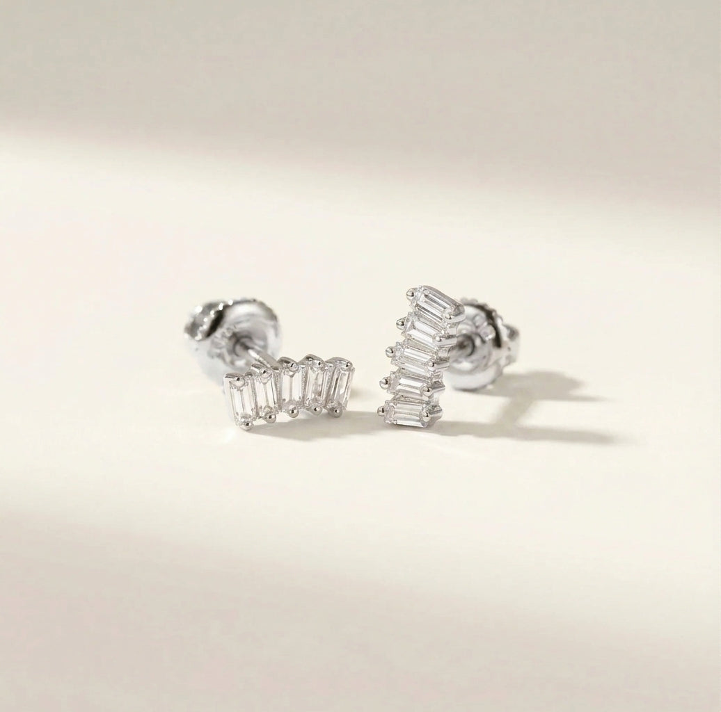 5 Diamonds Baguette Cluster Stud Earrings
