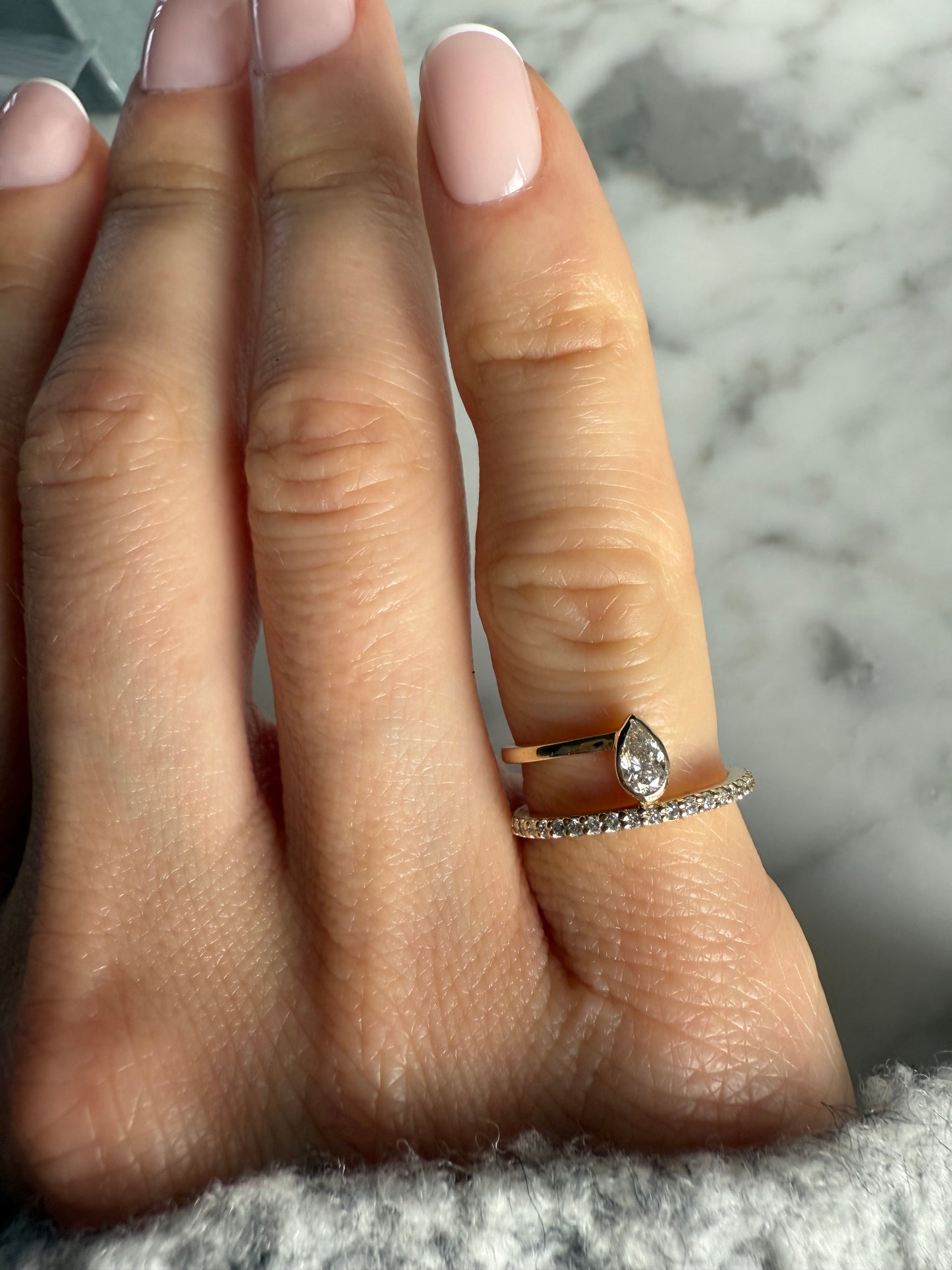 "Noa" Pear and Pavé Diamond Ring