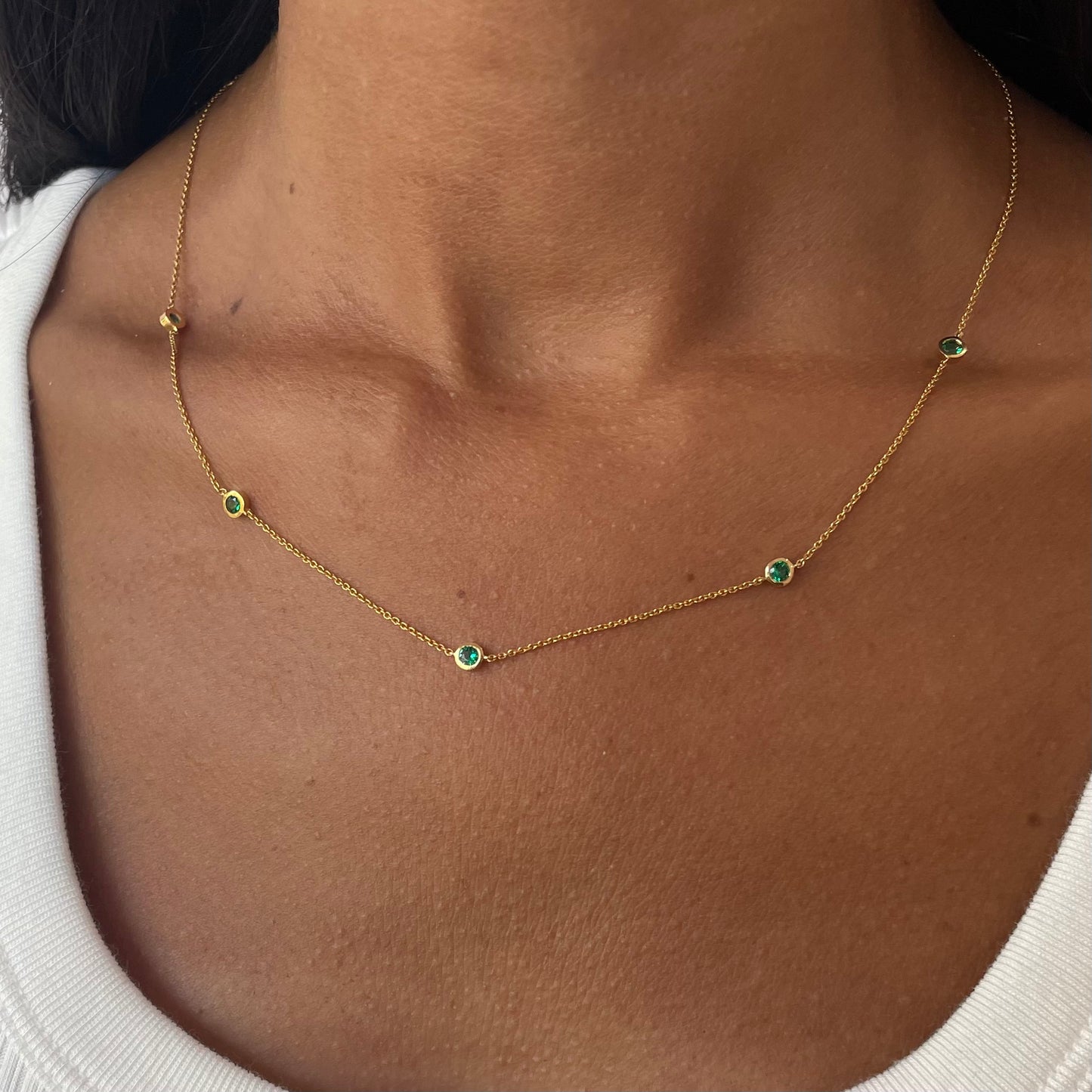 Green Diamonds Bezel Station Necklace - - Jewelry - Goldie Paris Jewelry - Bezel Necklace