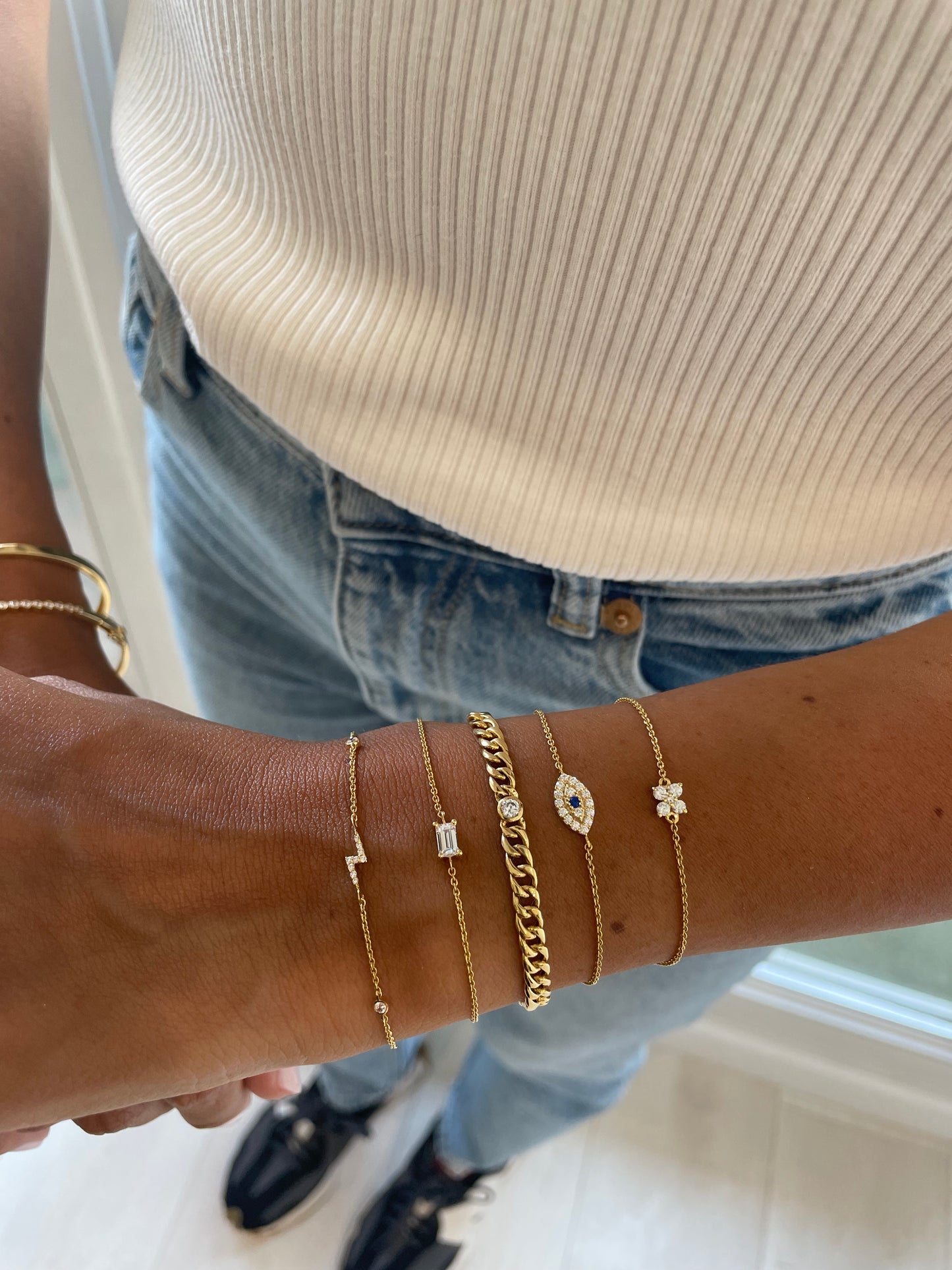 Lightning Bolt and Bezel Diamonds Bracelet - - Jewelry - Goldie Paris Jewelry - Bezel Bracelet