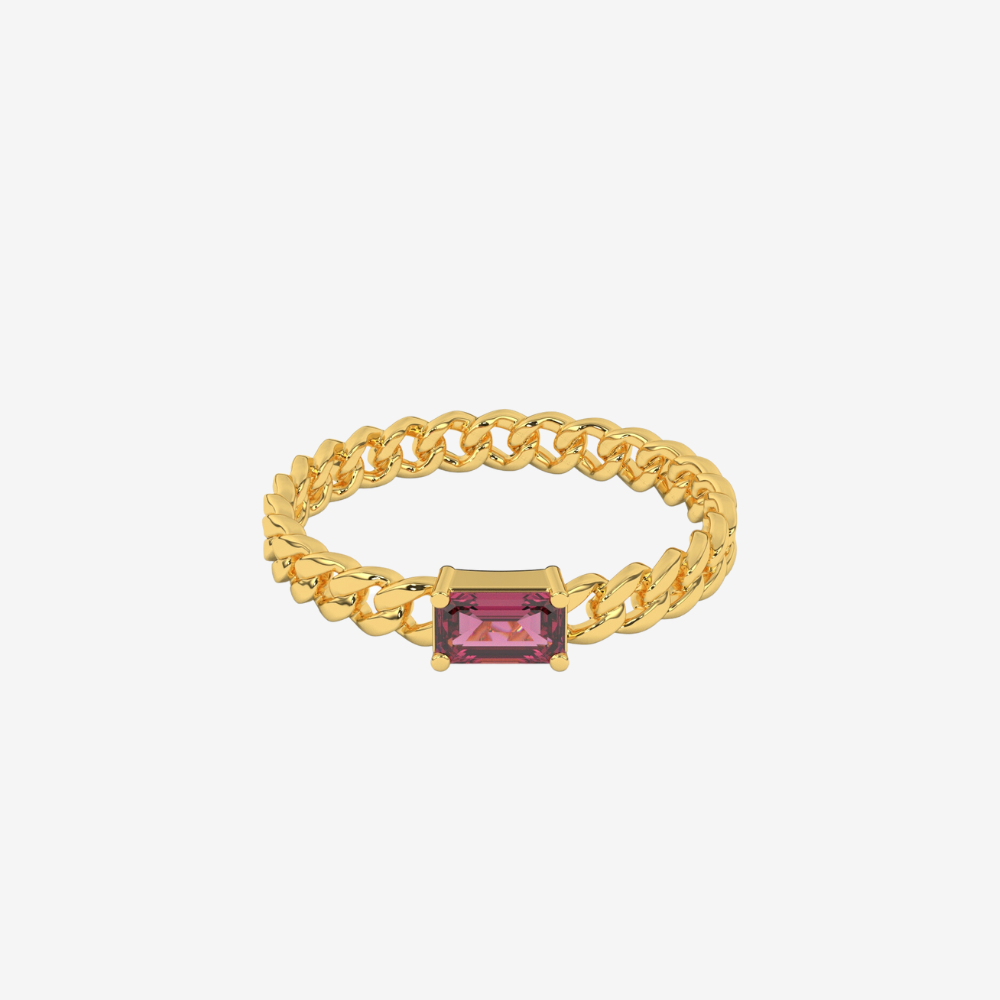 "Nina" Curb chain Link Diamond Ring - Pink - 14k Yellow Gold - Jewelry - Goldie Paris Jewelry - Ring stackable statement