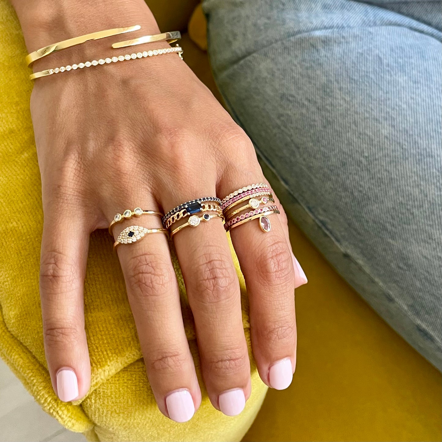 "Eliza" Stackable Pavé Diamond Eternity Band- Blue - - Jewelry - Goldie Paris Jewelry - Ring