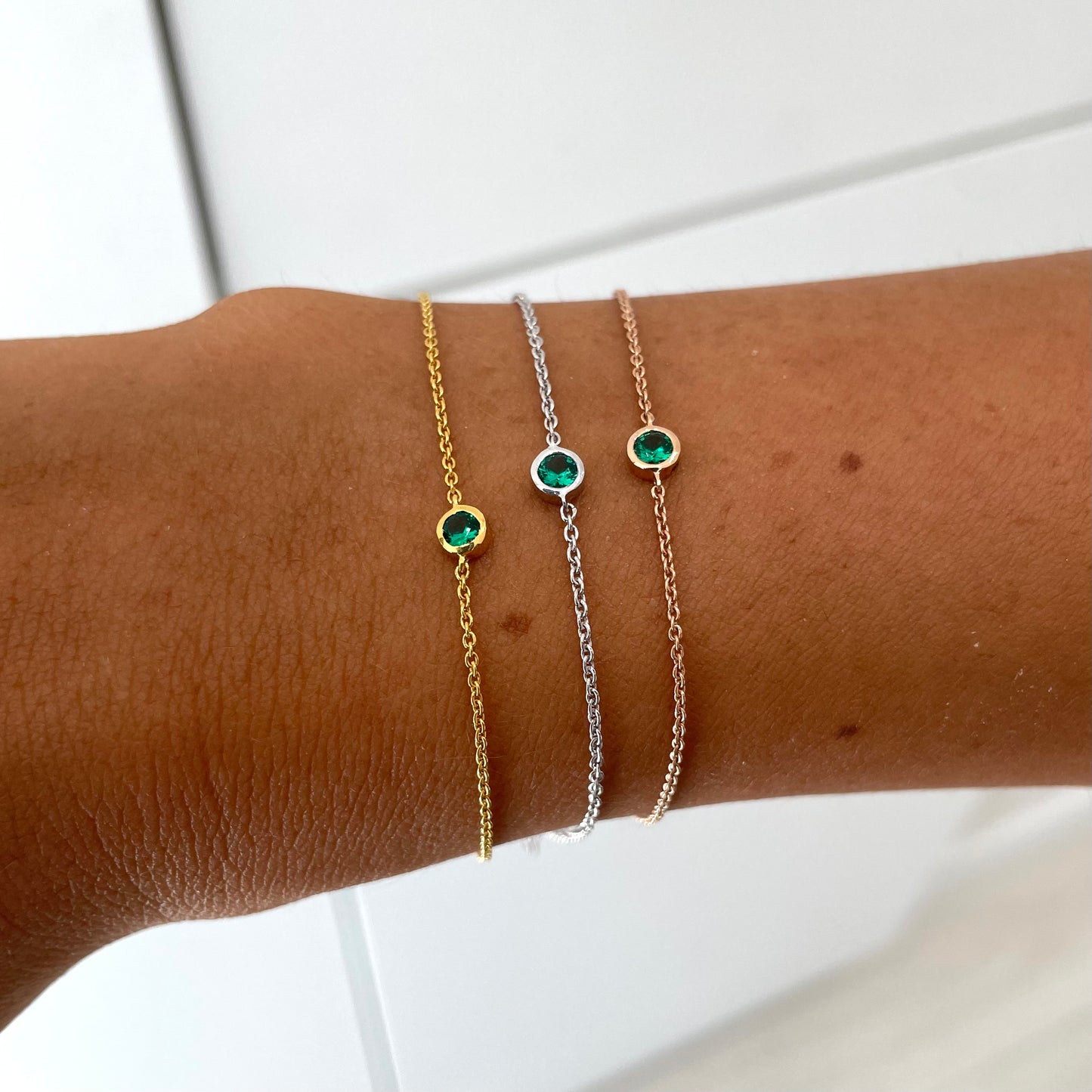 Single Bezel-set Green Emerald Bracelet - - Jewelry - Goldie Paris Jewelry - Bezel Bracelet
