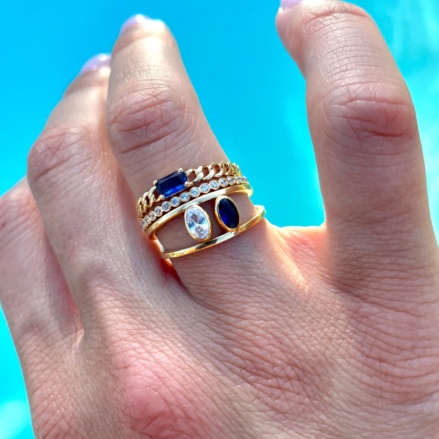 "Lou" Oval Sapphire Ring - Blue - - Jewelry - Goldie Paris Jewelry - Ring stackable statement