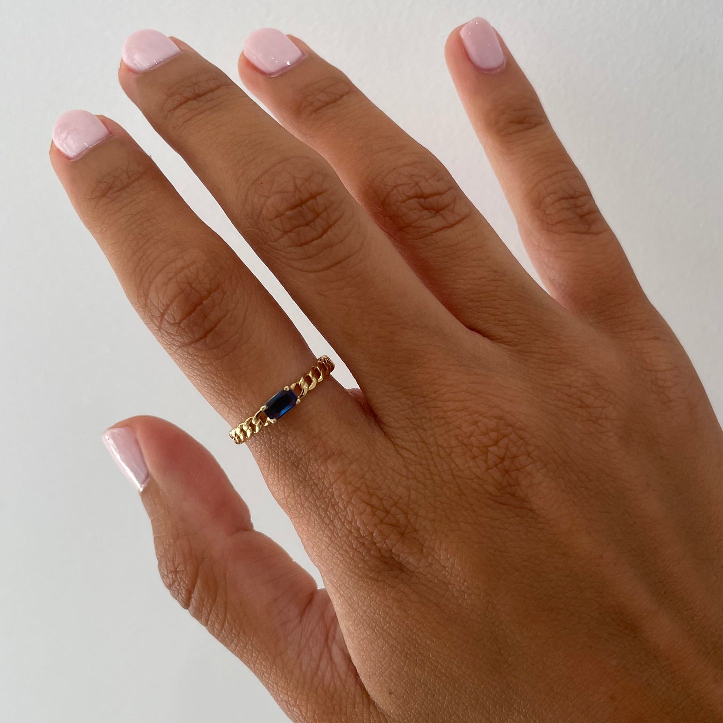 "Nina" Curb chain Link Diamond Ring - Blue - - Jewelry - Goldie Paris Jewelry - Ring