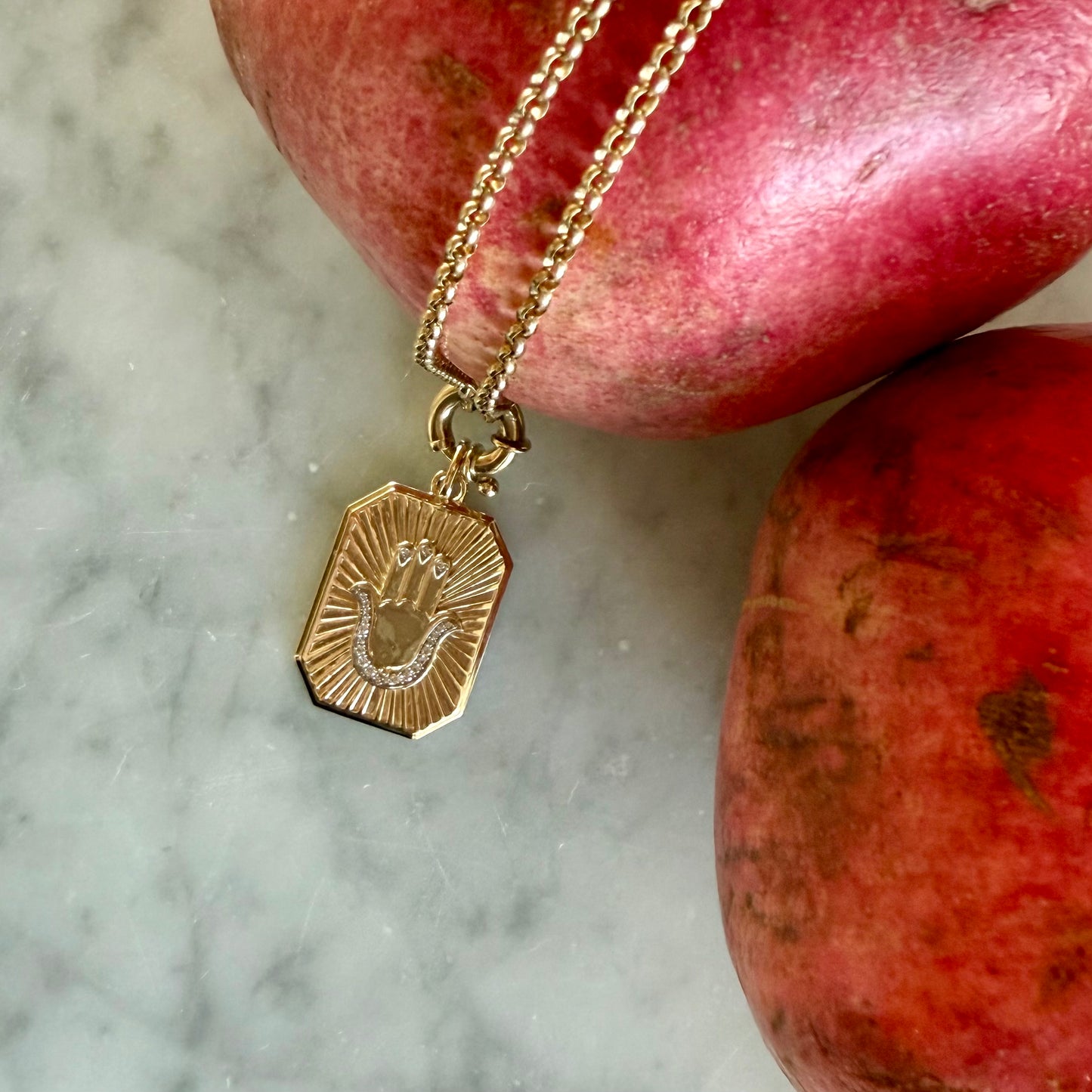 Aly Hamsa Fluted Diamond Pendant Dogtag