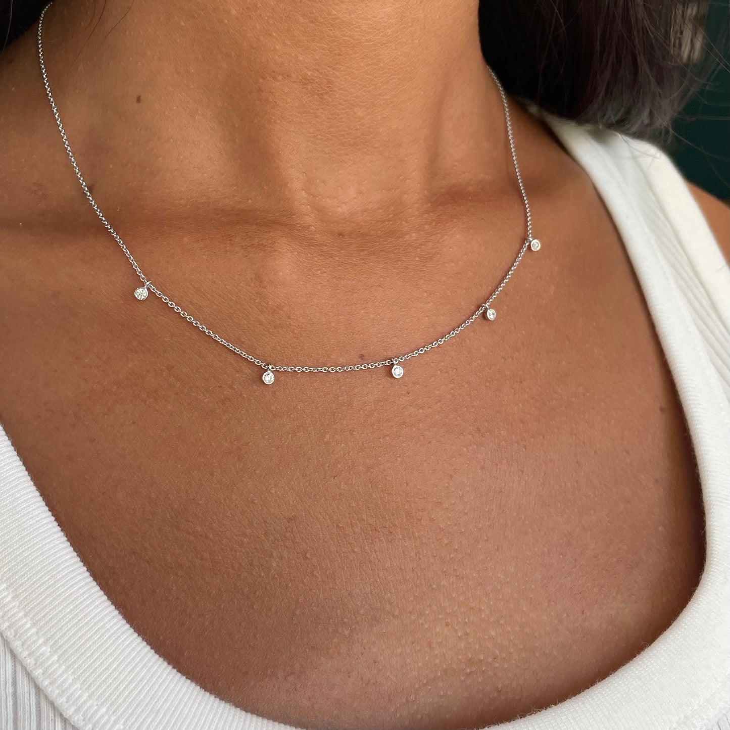 5 Floating Diamonds Necklace - - Jewelry - Goldie Paris Jewelry - Bezel Necklace
