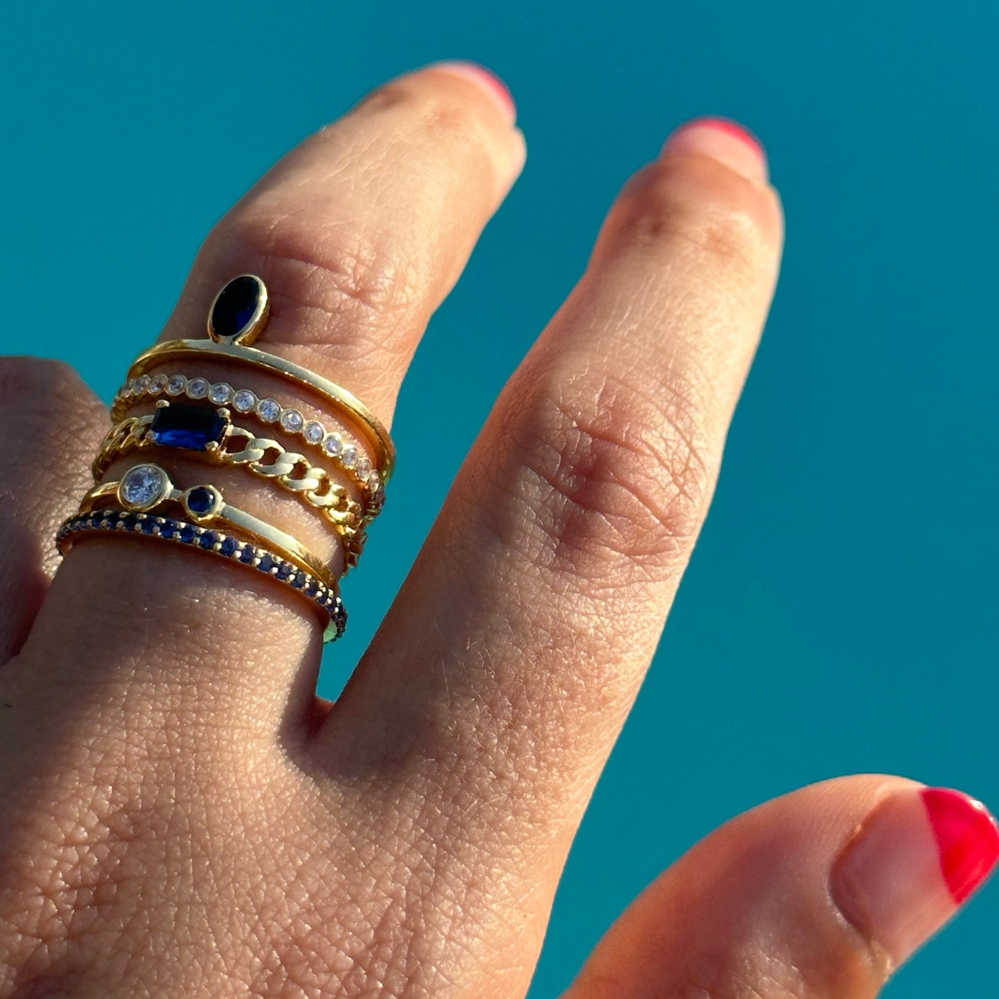"Lou" Oval Sapphire Ring - Blue - - Jewelry - Goldie Paris Jewelry - Ring stackable statement