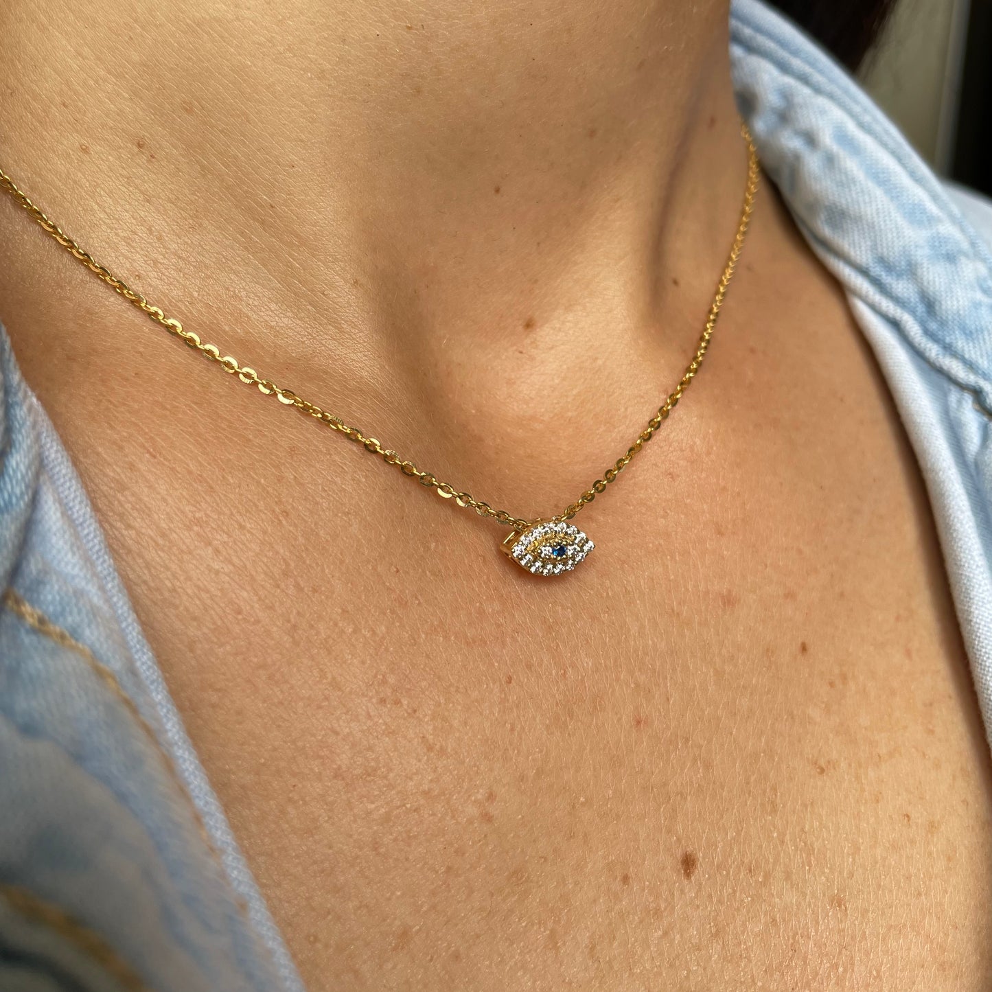 Evil Eye Diamonds Necklace - - Jewelry - Goldie Paris Jewelry - Blue Evil Eye Necklace