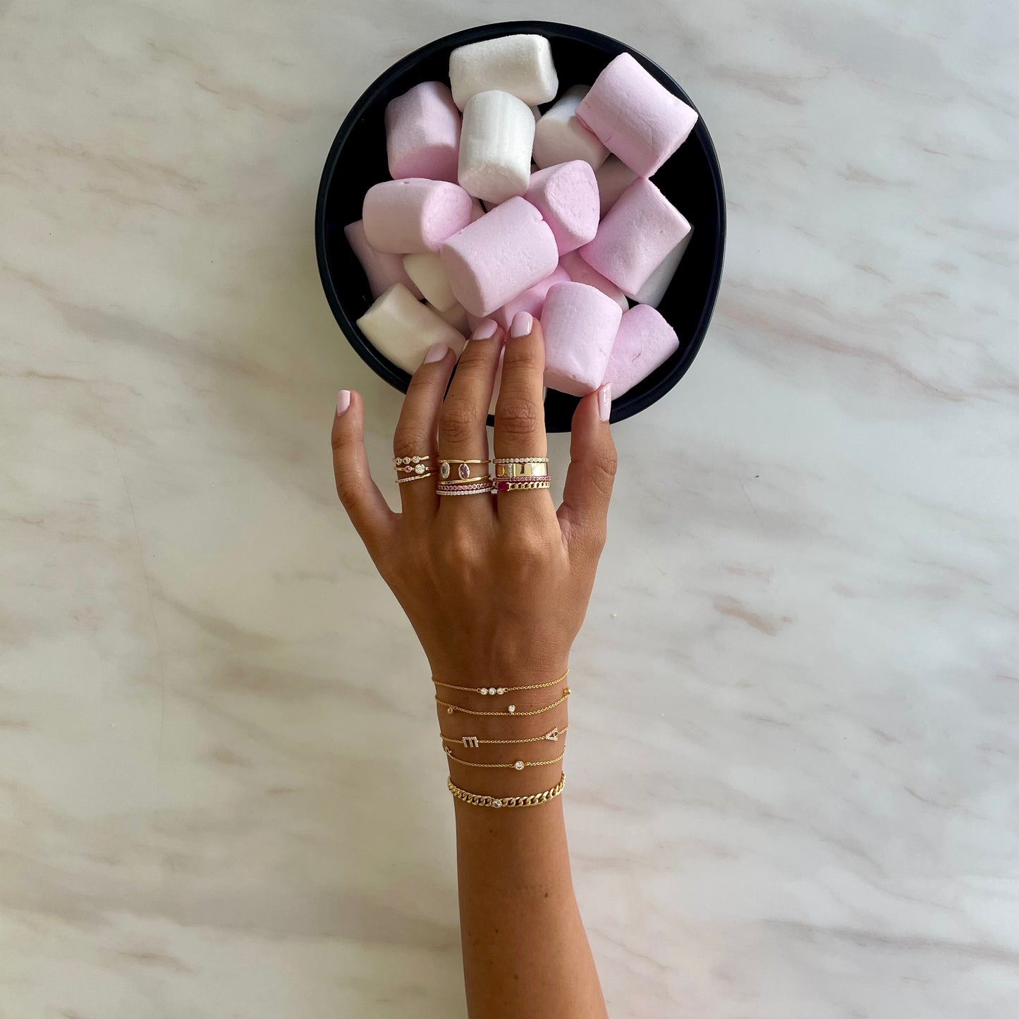 "Lou" Oval diamond stackable ring - Pink - - Jewelry - Goldie Paris Jewelry - Ring