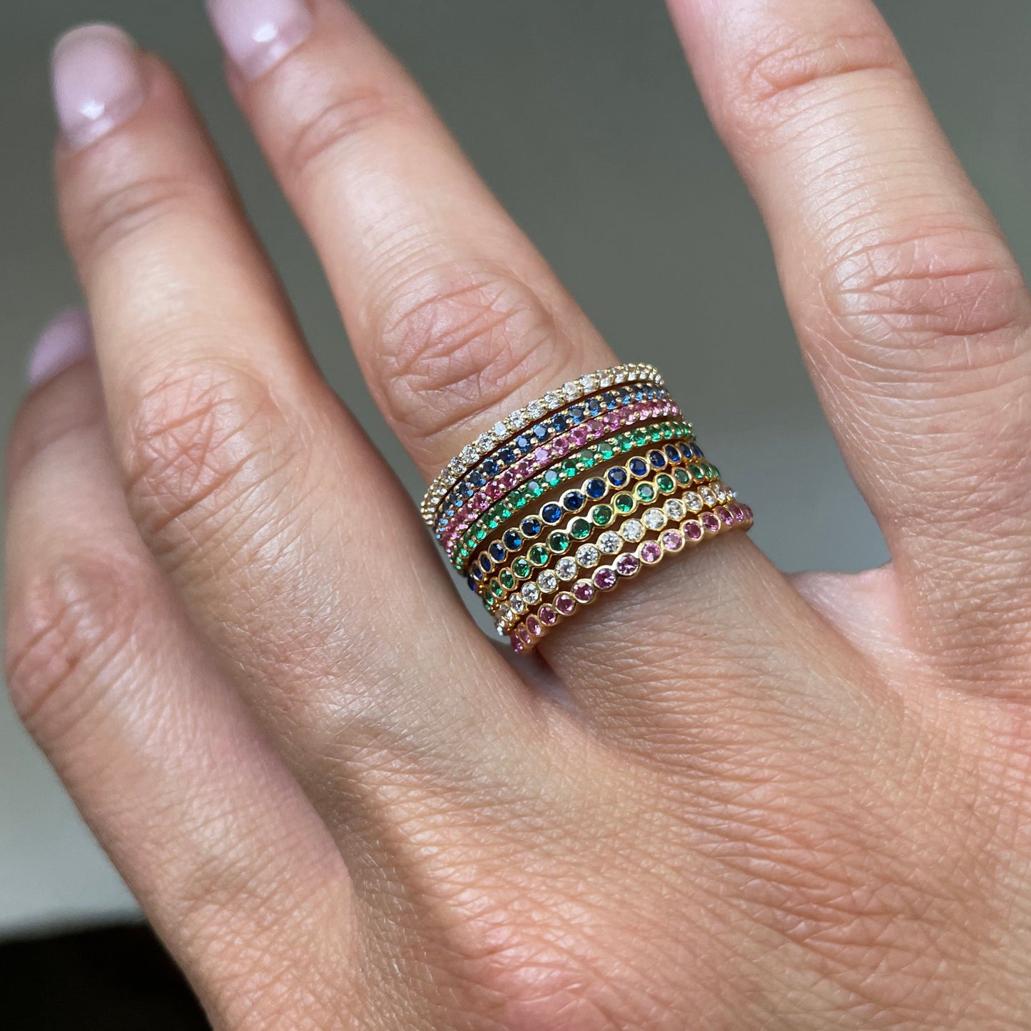 "Eliza" Stackable Pavé Diamond Eternity Band- Blue - - Jewelry - Goldie Paris Jewelry - Ring