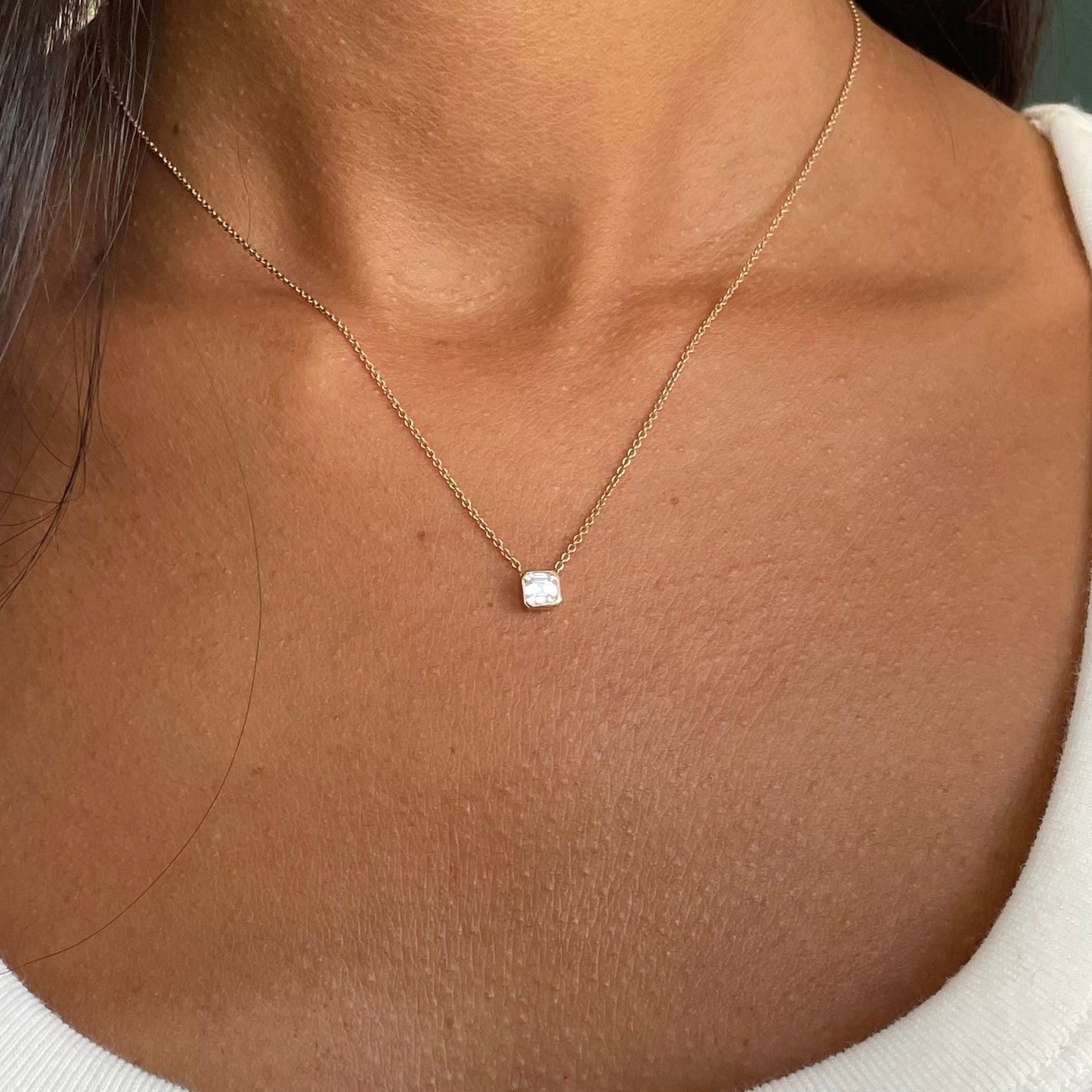 Emerald Cushion Cut Diamond Necklace - - Jewelry - Goldie Paris Jewelry - Necklace