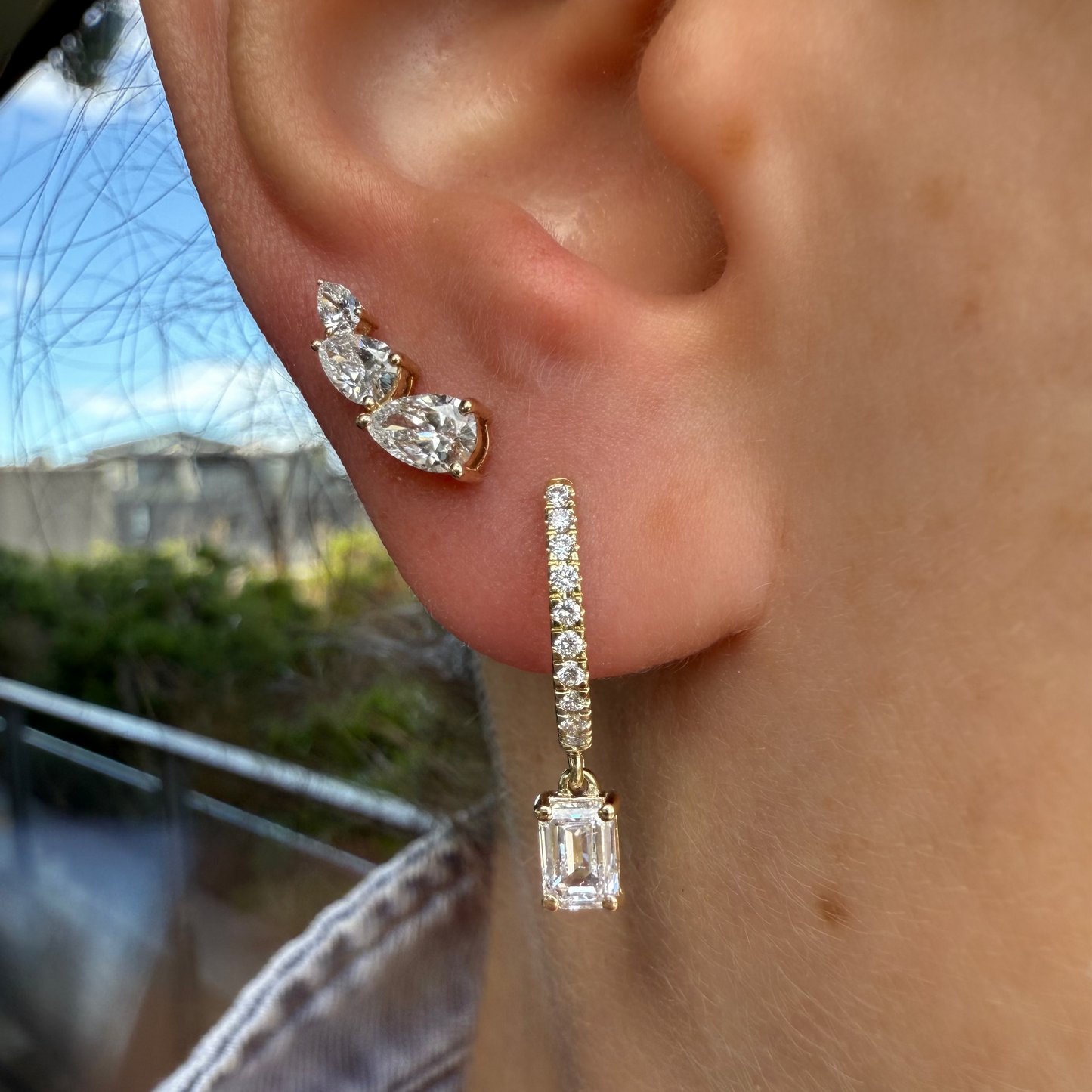 Emerald Drop Diamonds Hoops- Pair