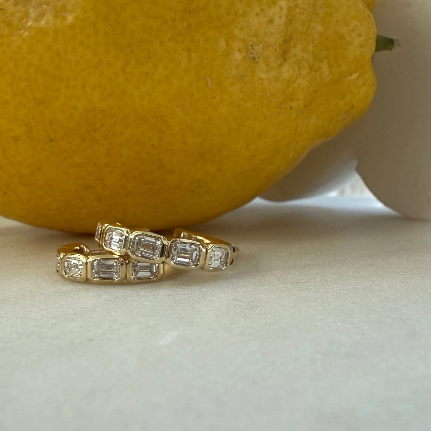 Emerald Bezel Set Diamonds Hoops - Goldie Paris Jewellery