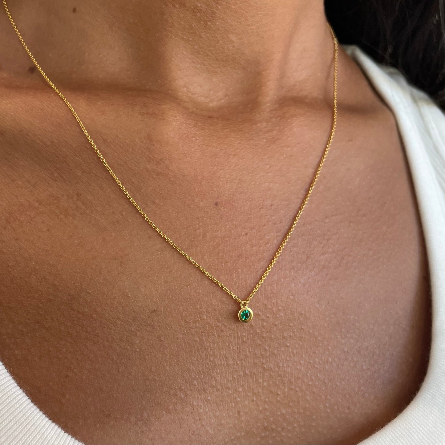 Single Bezel-Set Green Emerald Necklace - - Jewelry - Goldie Paris Jewelry - Bezel Necklace